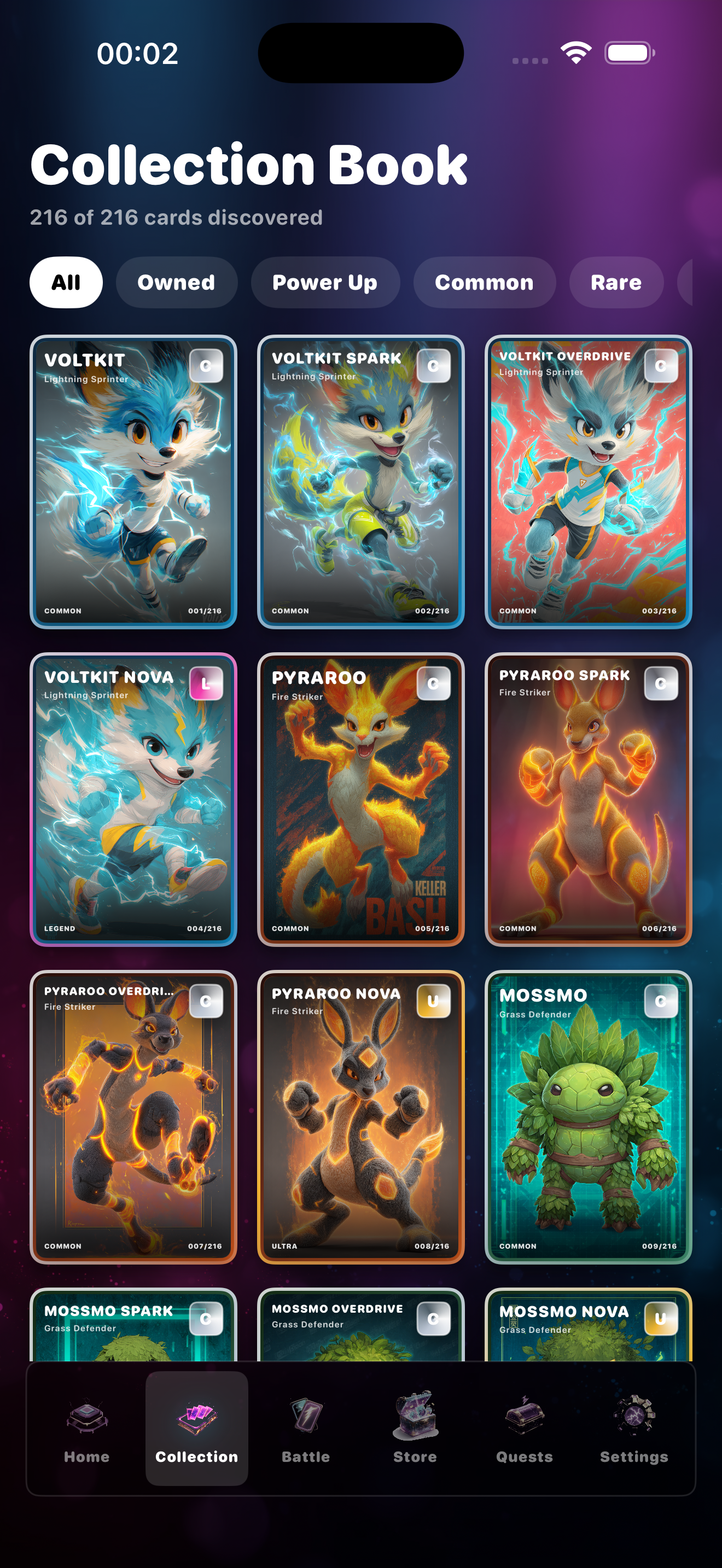 Colección de ilustraciones de cartas de criaturas Bash Beasts