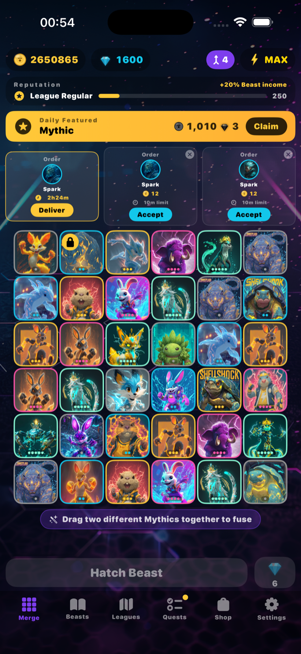 Merge Bash board full of evolving Bash Beasts
