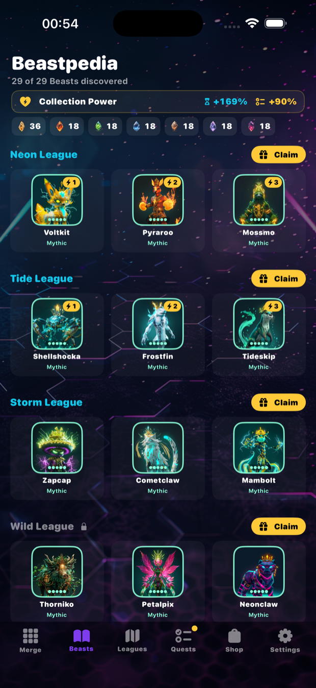 Beastpedia collection across nine leagues