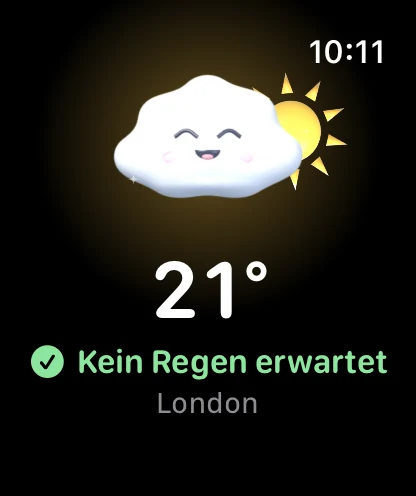 Cloudmesh auf der Apple Watch: Cloud Buddy in der Sonne, 21° und kein Regen erwartet