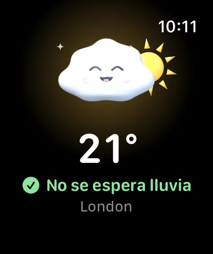 Cloudmesh en el Apple Watch: Cloud Buddy al sol, 21° y sin lluvia prevista
