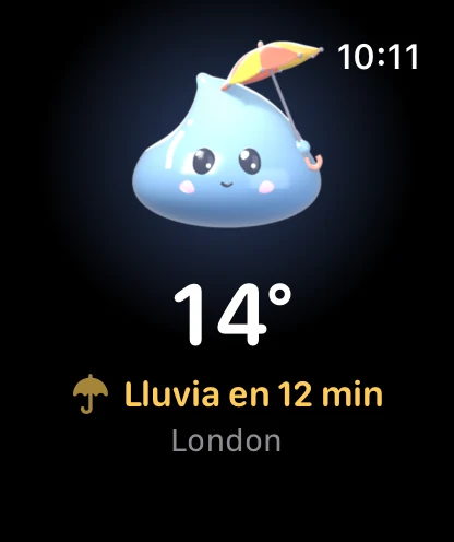 Cloudmesh en el Apple Watch: Drip con paraguas, 14° y lluvia en 12 minutos