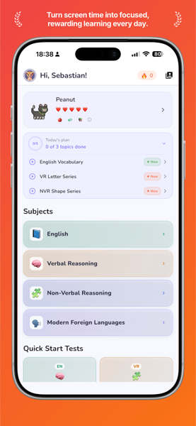 Cognithix app showing 11+ exam subjects and daily practice plan