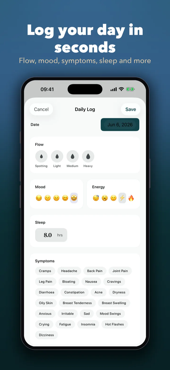 Cyla symptom and mood logging