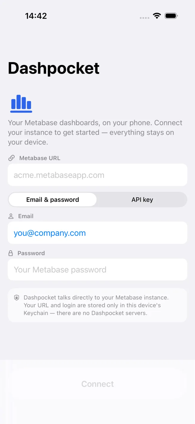 Connecting Dashpocket to your own Metabase instance