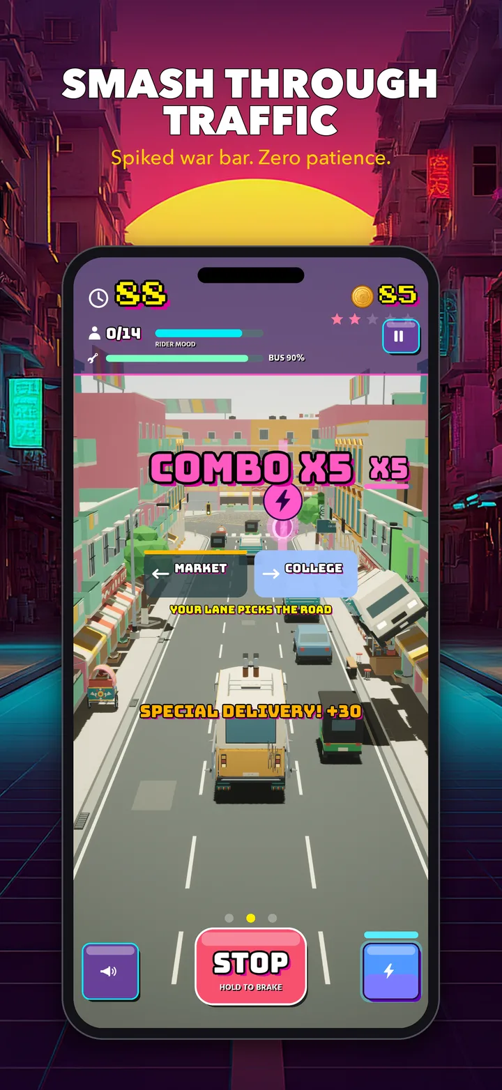 Smashing traffic aside with a combo multiplier