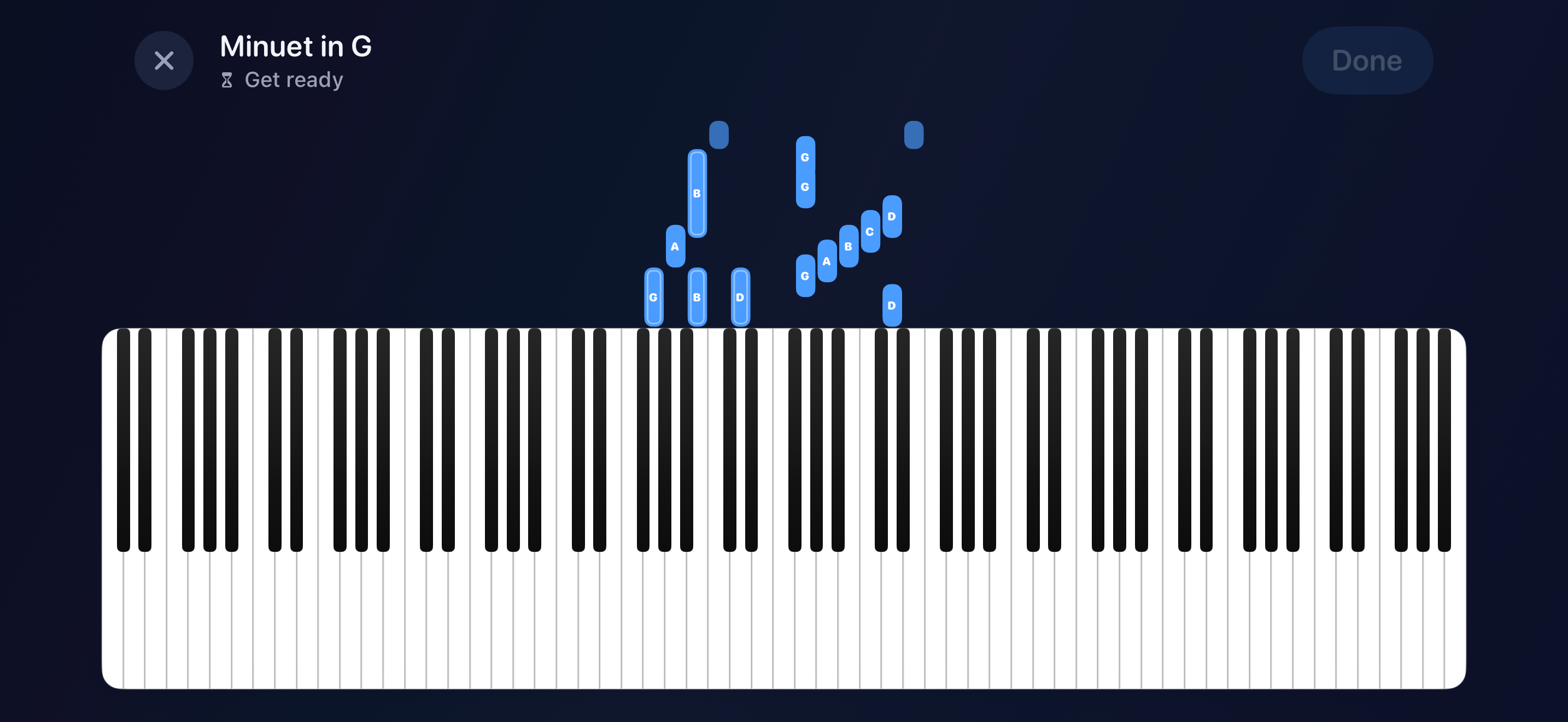 Keystrike piano practice app with falling notes on a keyboard