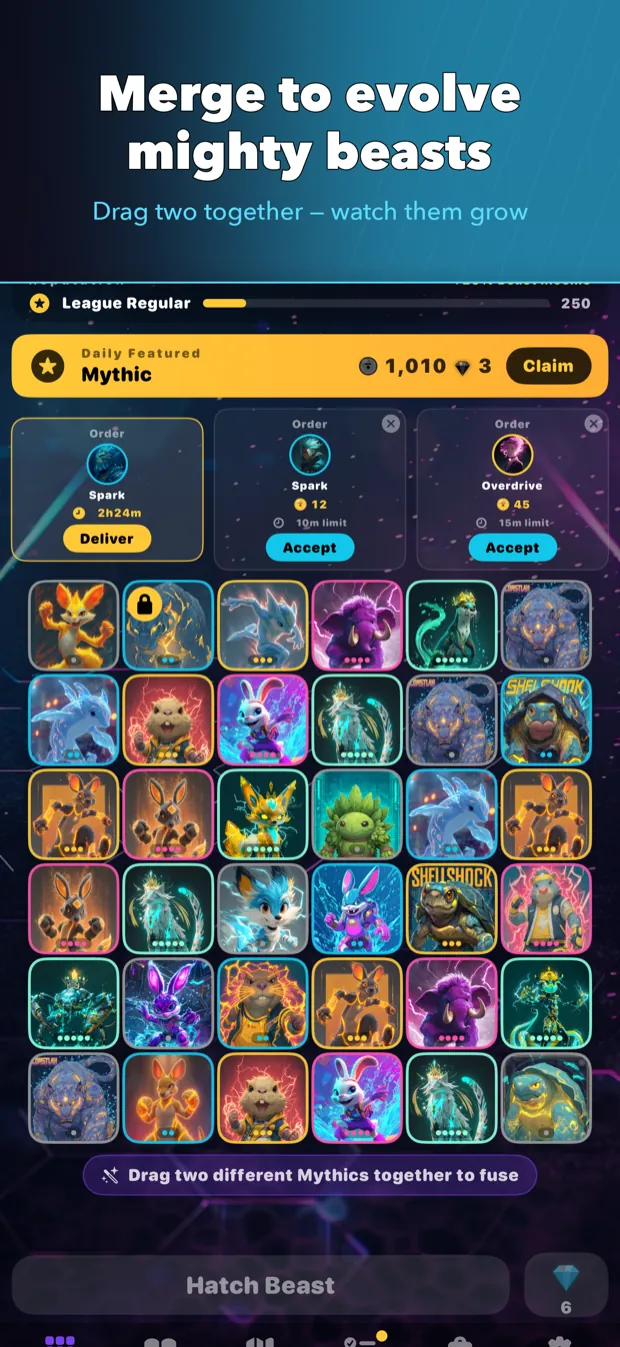 Merge Monsters board full of evolving Bash Beasts