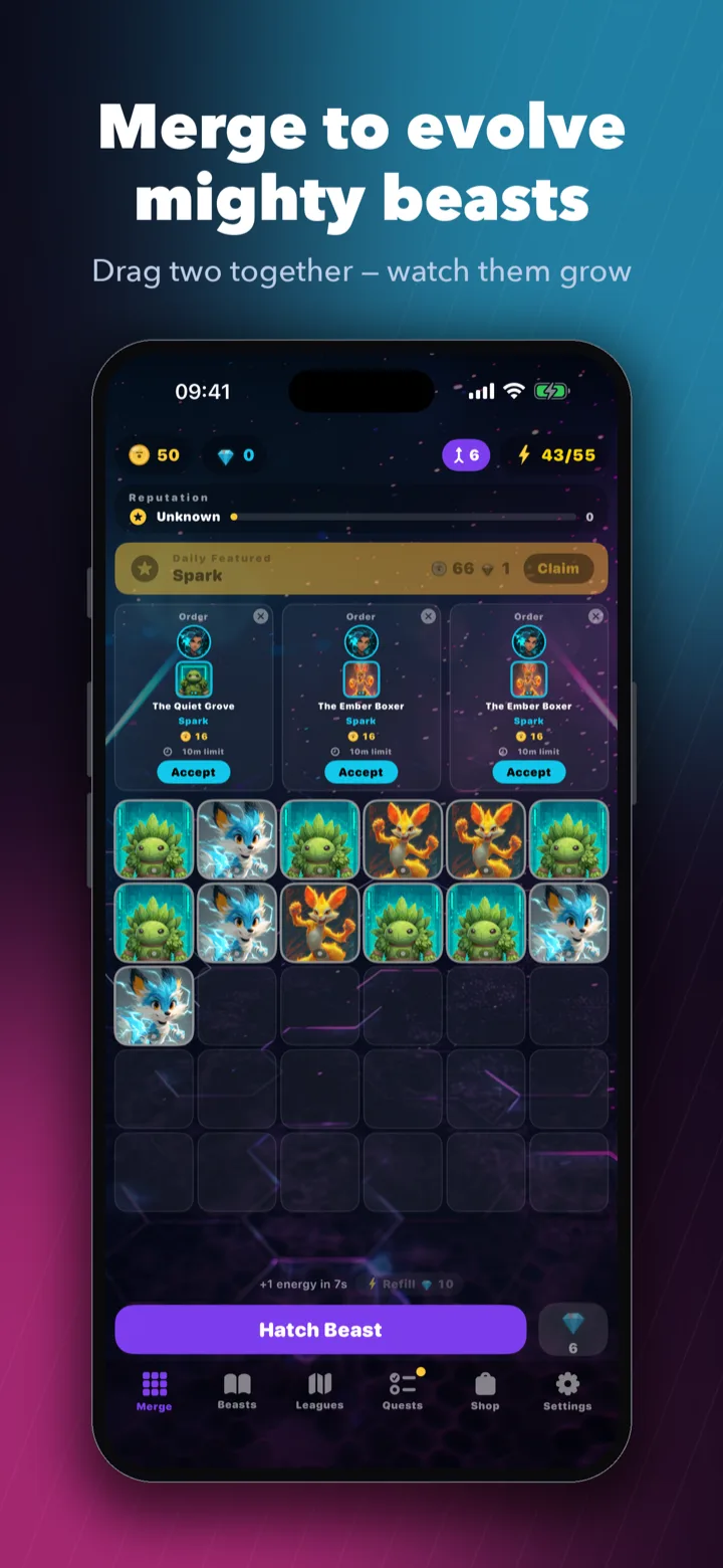 Merge Monsters — neon creature merge game