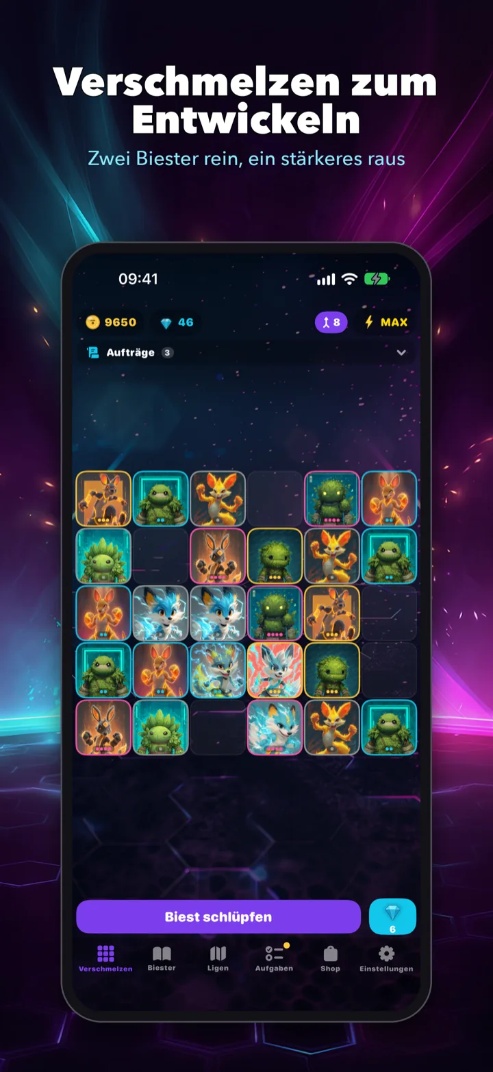 Merge Bash — neon creature merge game