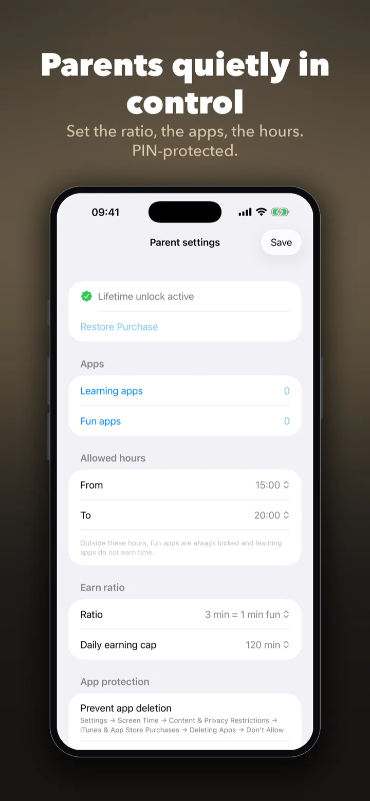 Minua fun apps unlocked with earned time