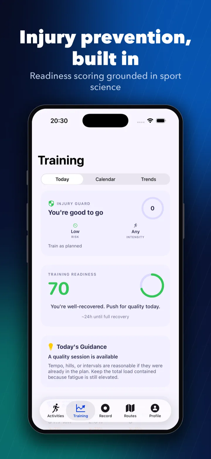 PaceGrid live run screen showing pace, distance and route map