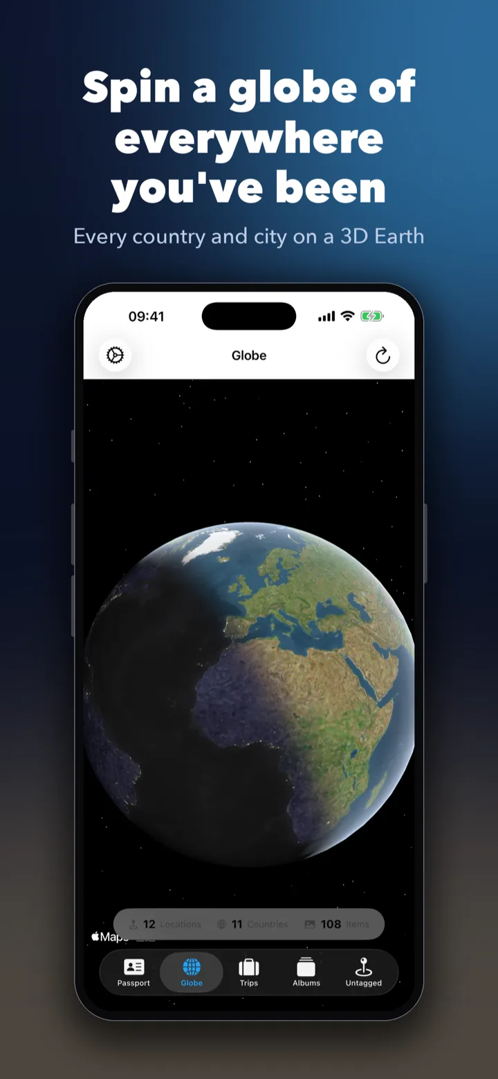 PhotoFlight travel passport with countries visited, cities and distance travelled