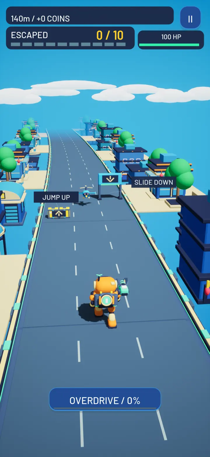 Robot Rooftop Run: Sprint über den Skyway mit Sprung- und Rutsch-Hinweisen voraus